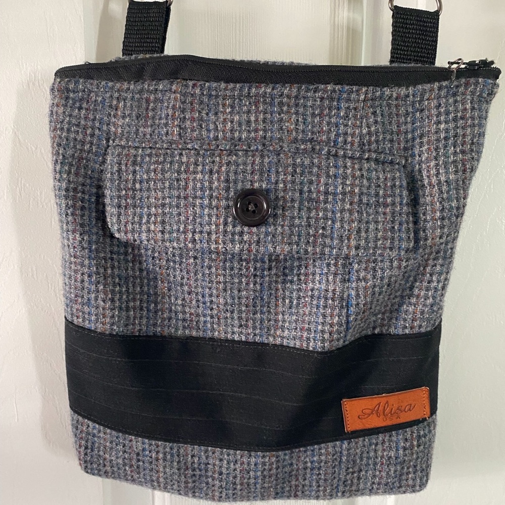 Upcycled Cross-Body Wool Tweed Bag. - Picture 2 of 8